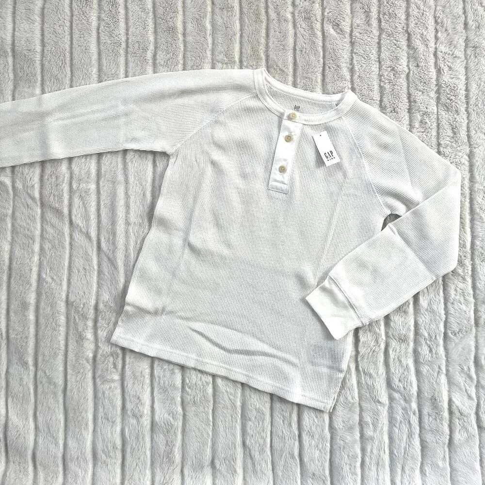 NWT Kids GAP Waffle Henley Shirt (White) L / 10